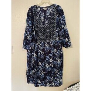 Woman Within 32W Dress Blue Floral V Neck Cottagecore Maxi Summer